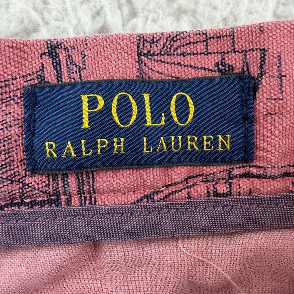 Polo Ralph Lauren Shorts Mens 32 Pink Nautical Boat Print Chino Coastal Sailing